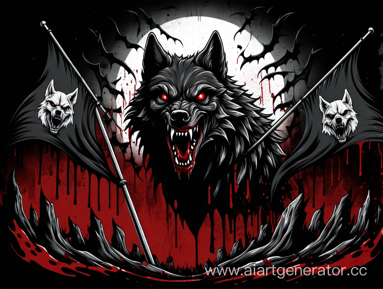 Флаг черного цвета с изображением кровавого злого волка