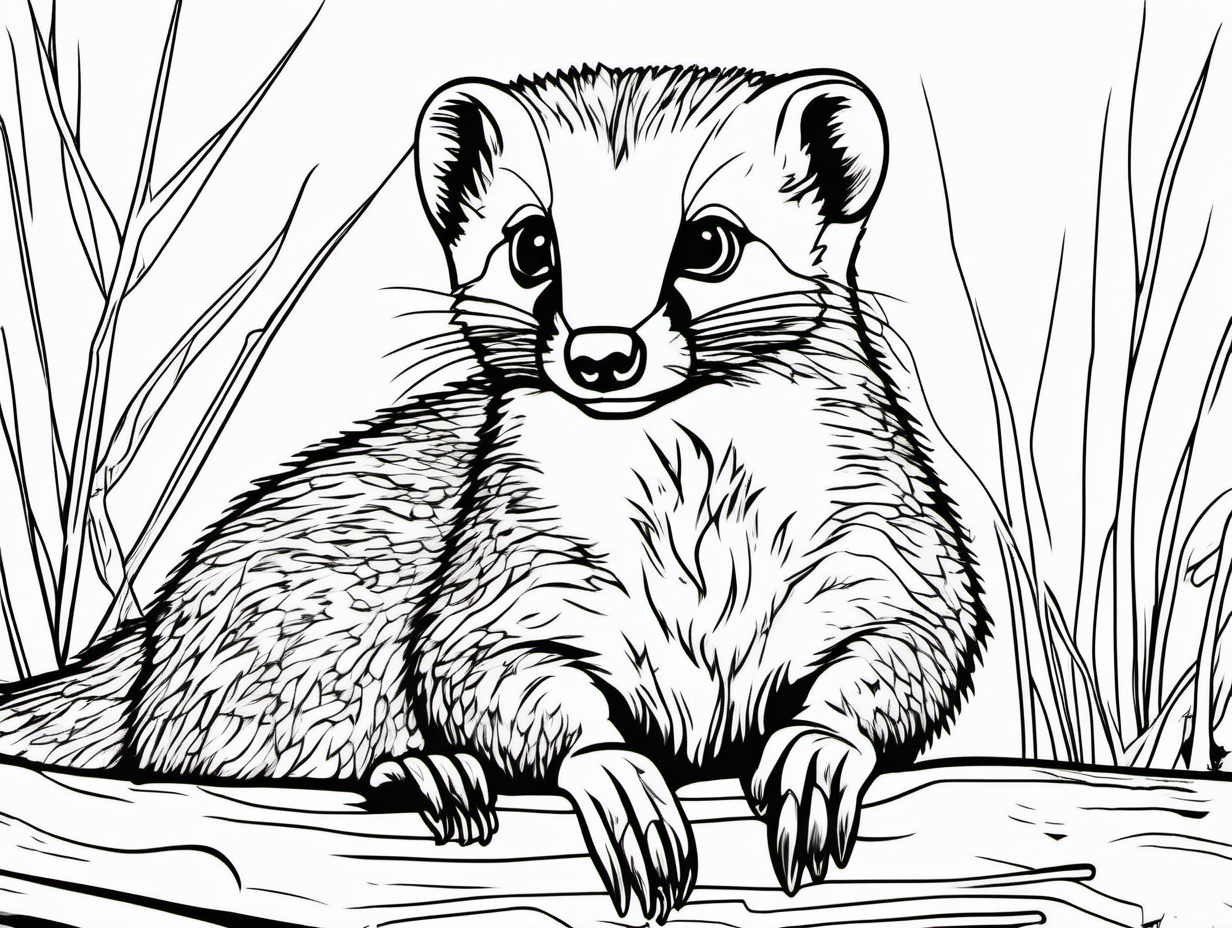 simple cute mongoose  coloring page
line art
black and white
white background
no shadow or highlights
two colours only (white and black)