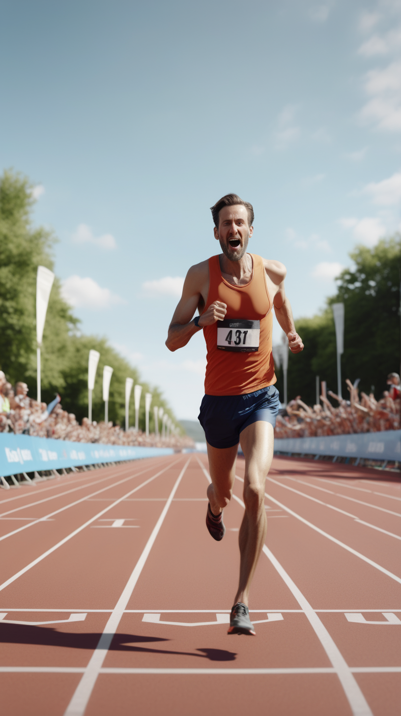 man reaching the finish line in a race 4k
