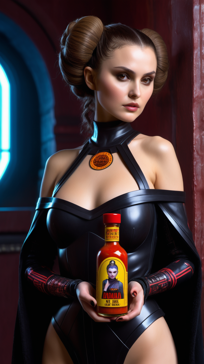 sexy Padm Amidala hot sauce in cyberpunk castle