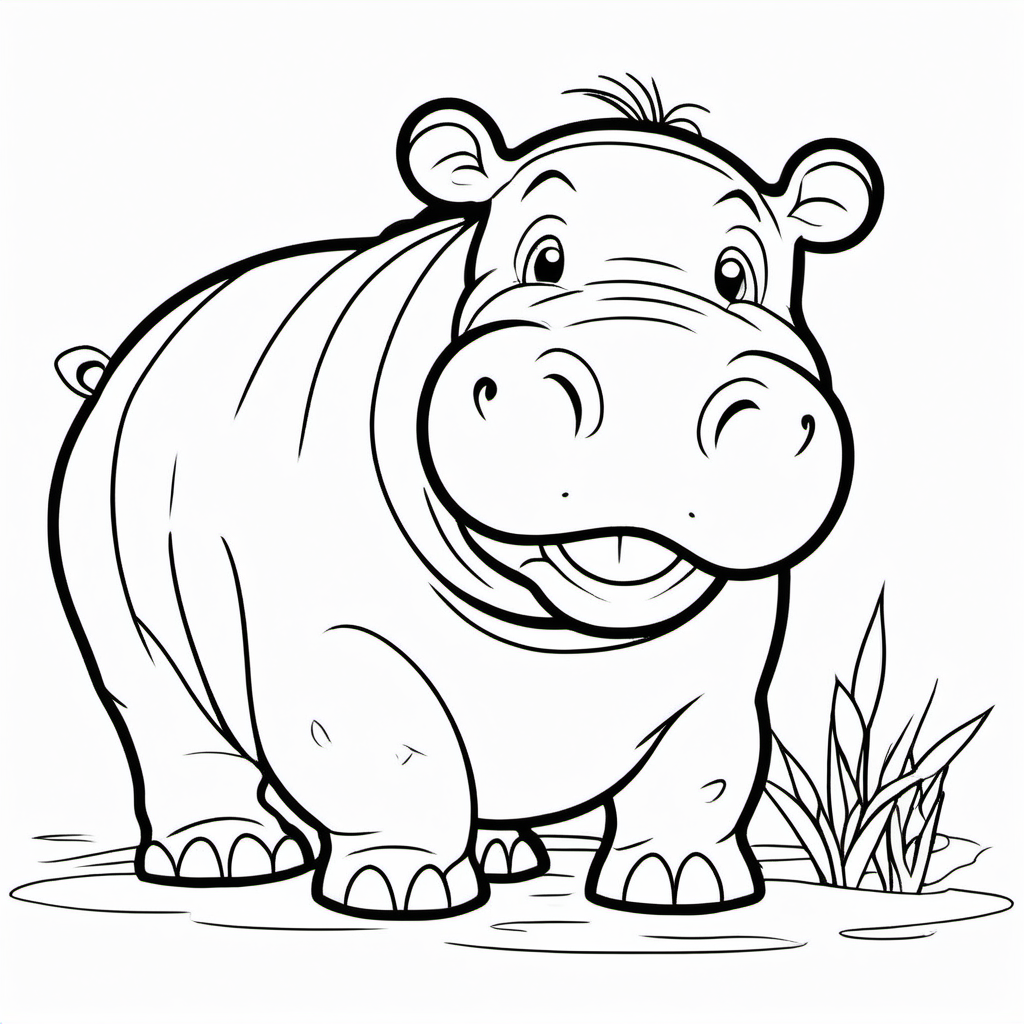 draw a cute Hippopotamus with only the outline  for a coloring book