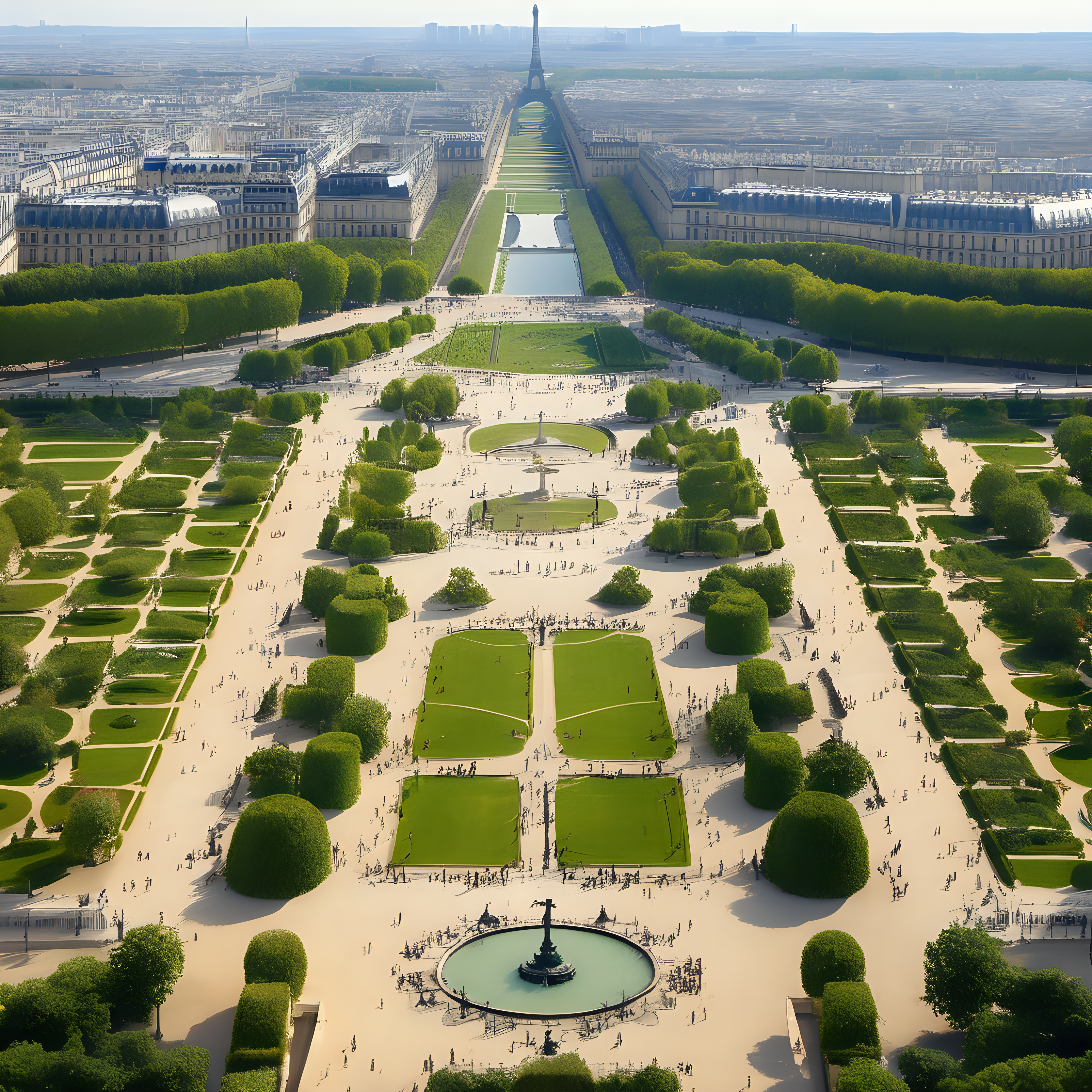 the tuileries gardens in paris, bird eye view,