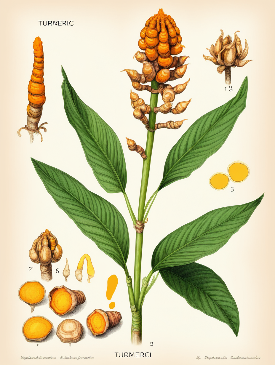 Botanical Illustration of the plant turmeric