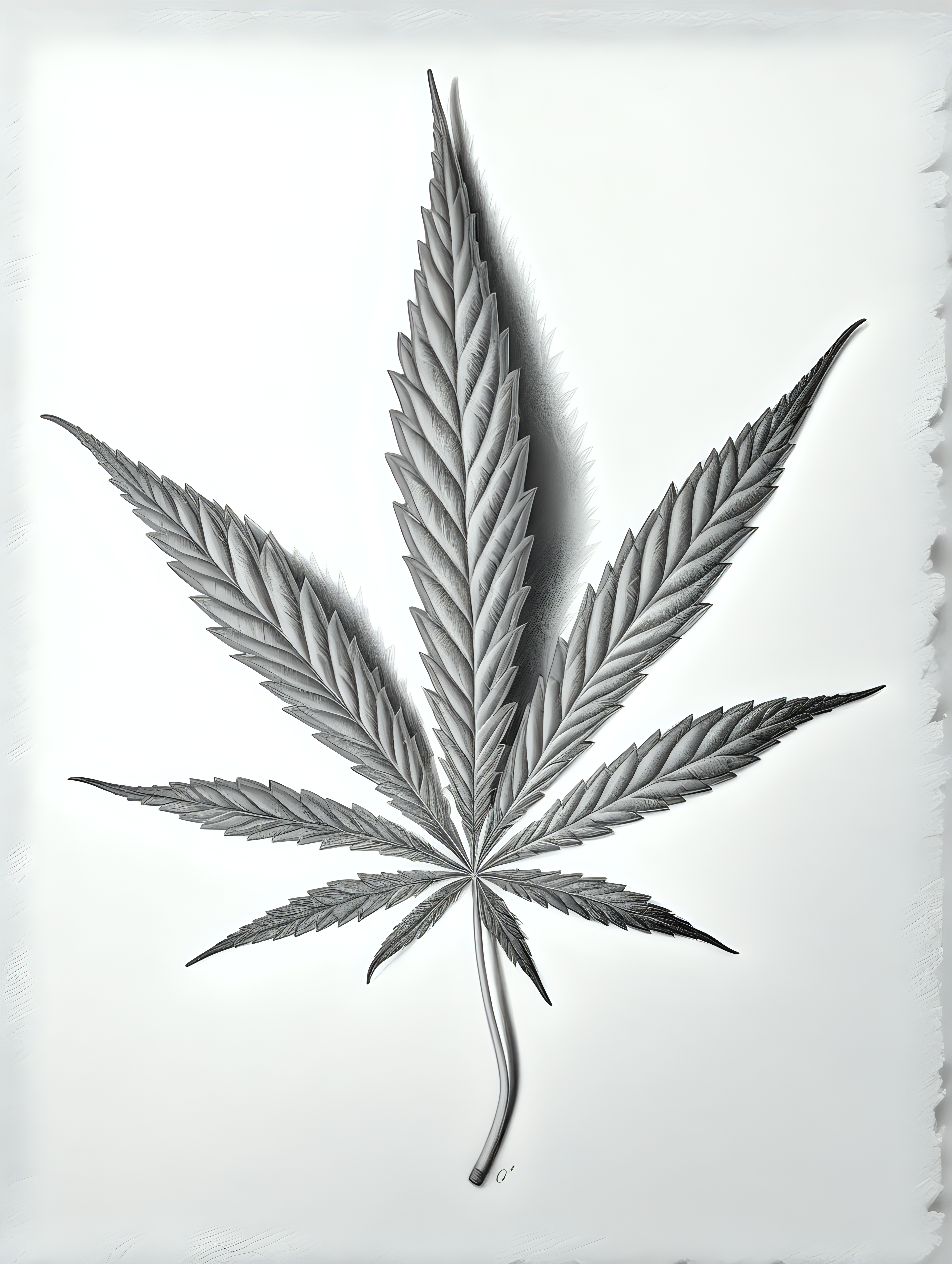 photo-realistic drawing of cannabis leaf. lead pencil and graphite on white textured-paper.