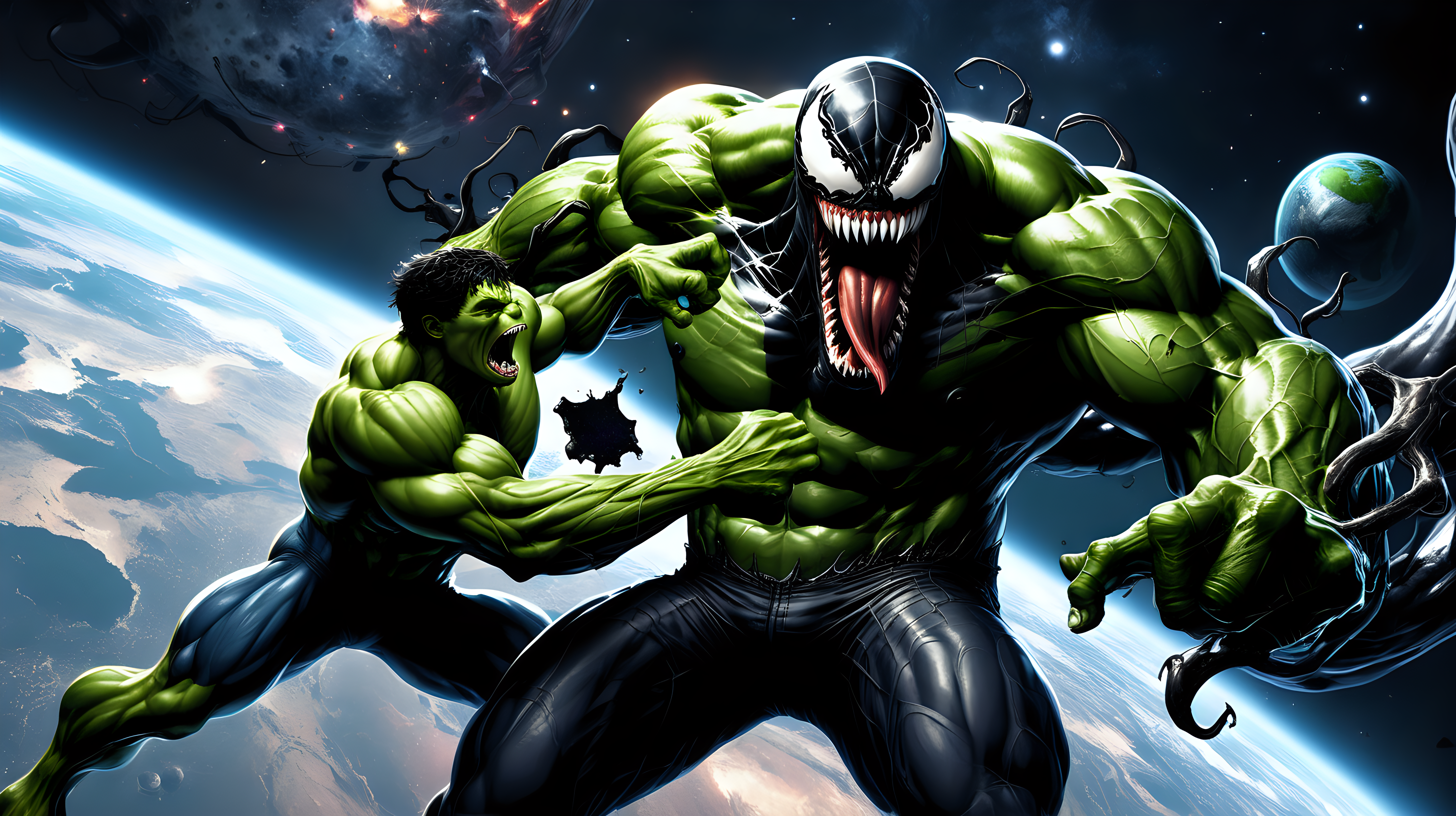 Venom fights the Hulk in space