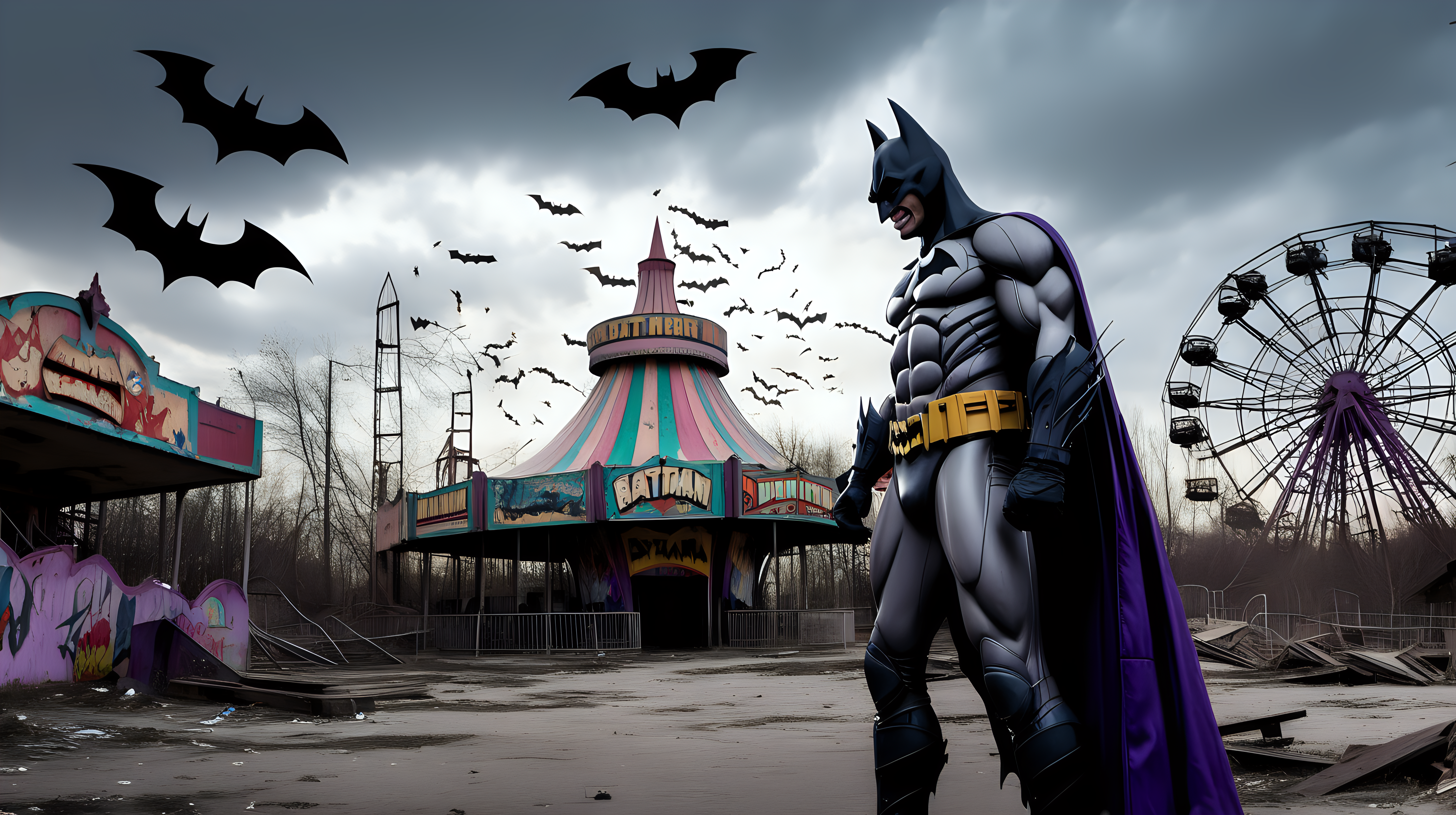 Batman fights the Joker in an abandoned amusement