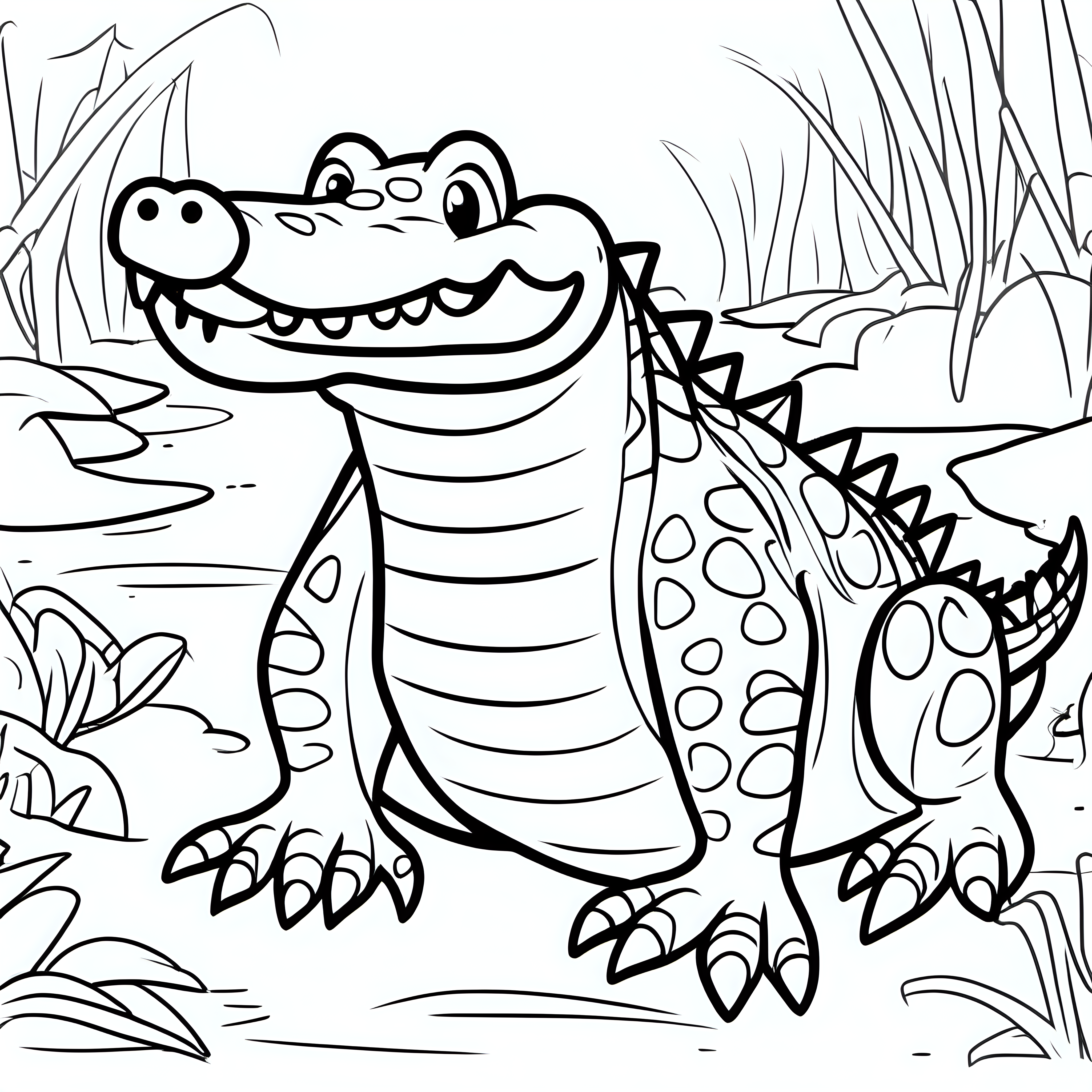 draw a cute Crocodile with only the outline in back for a coloring book