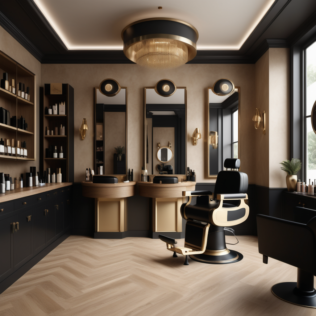 hyperrealistic image of an elegant hairdressers interior in
