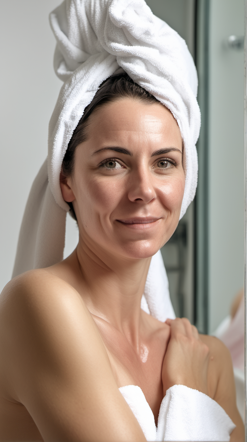 a young 40yearold woman in the bathroom towel