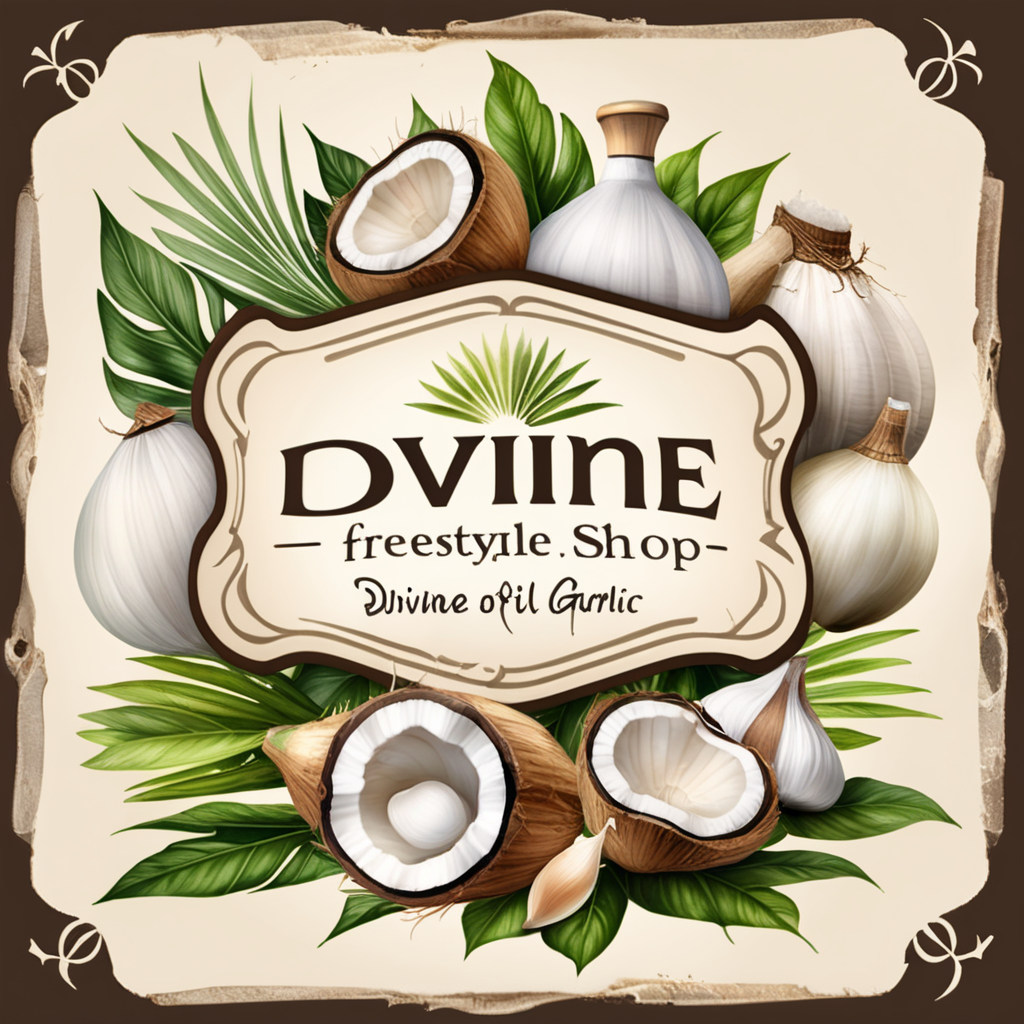 prompt: I need a logo for my business 
saying "Divine FreestyleShop" for my natural soap products and jars of  garlic and coconut oil