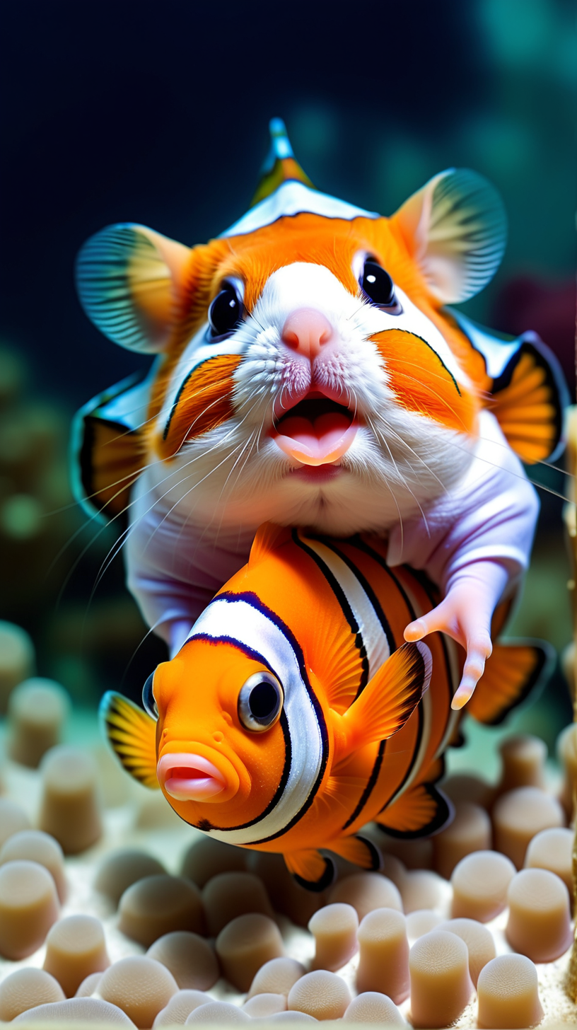 hamster kissing a clown fish