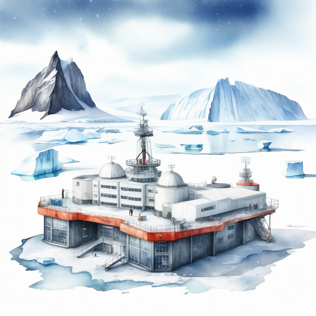 White backgroundCreate realisticScientific station in Antarcticawatercolor style