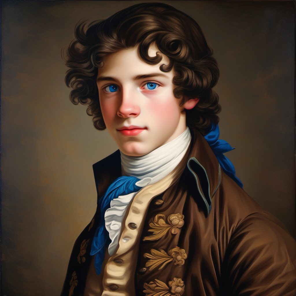 18th century handsome teenager dark brown hair deep