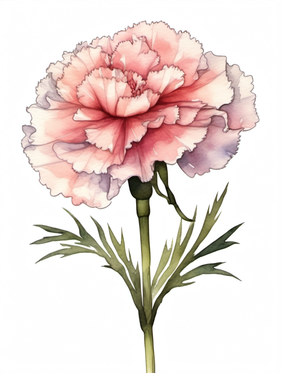 simple single carnation, watercolor style, with a white background