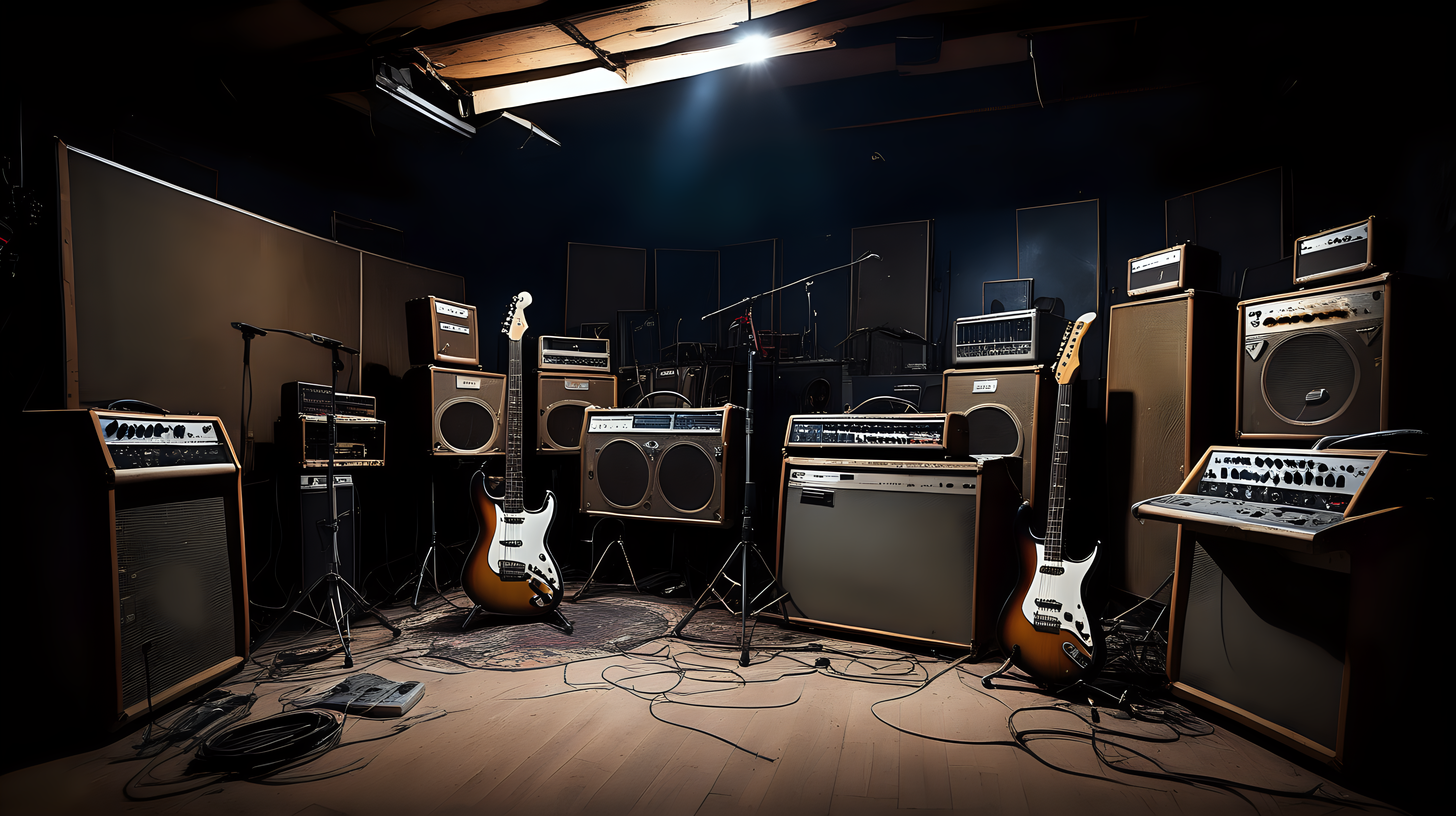 Old worn out music studio with vintage amplifiers