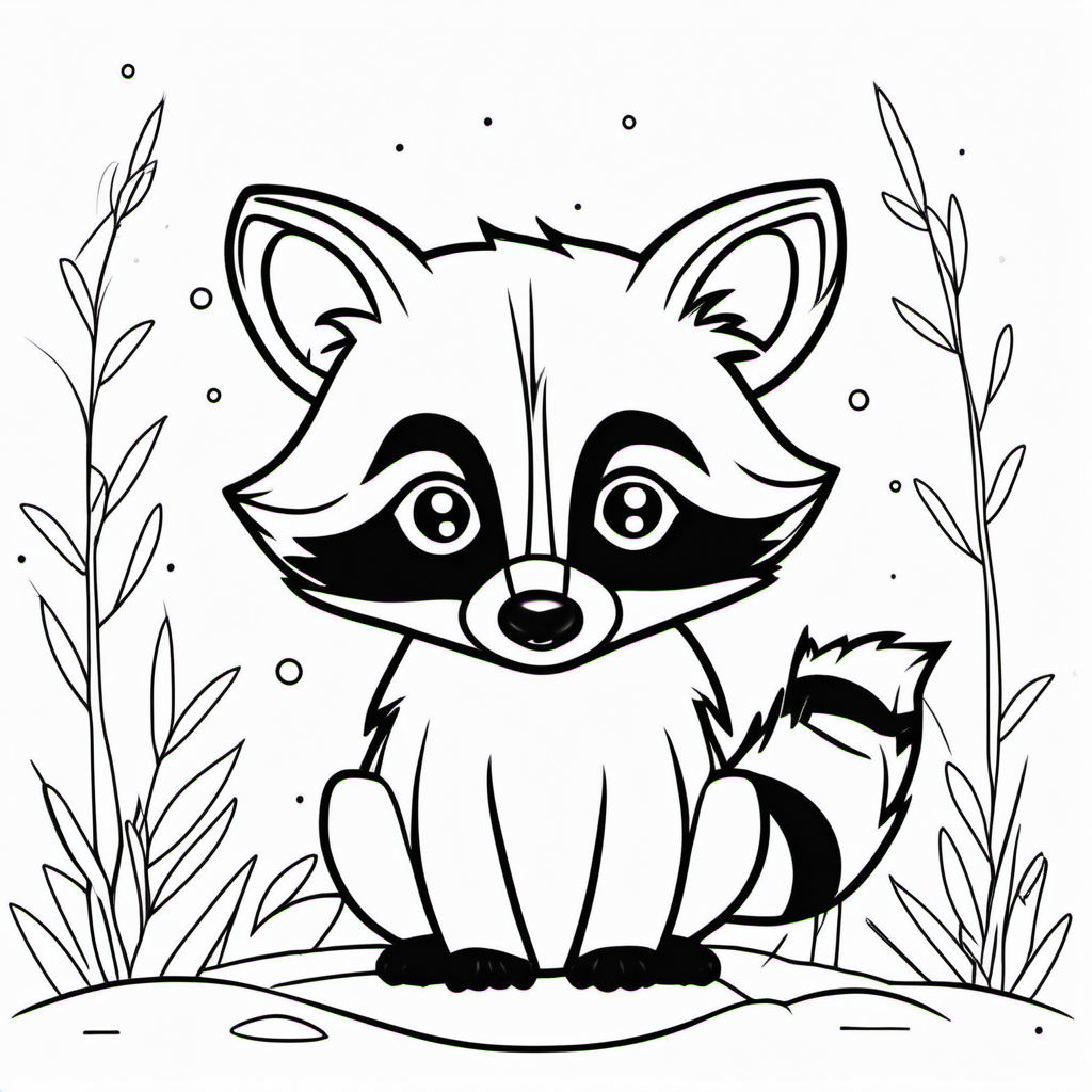 draw a cute Raccoon with only the outline  for a coloring book
