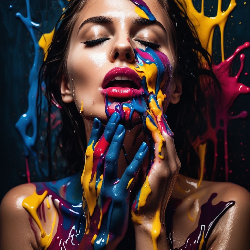 Create photo abstract artwork of a woman drenched
