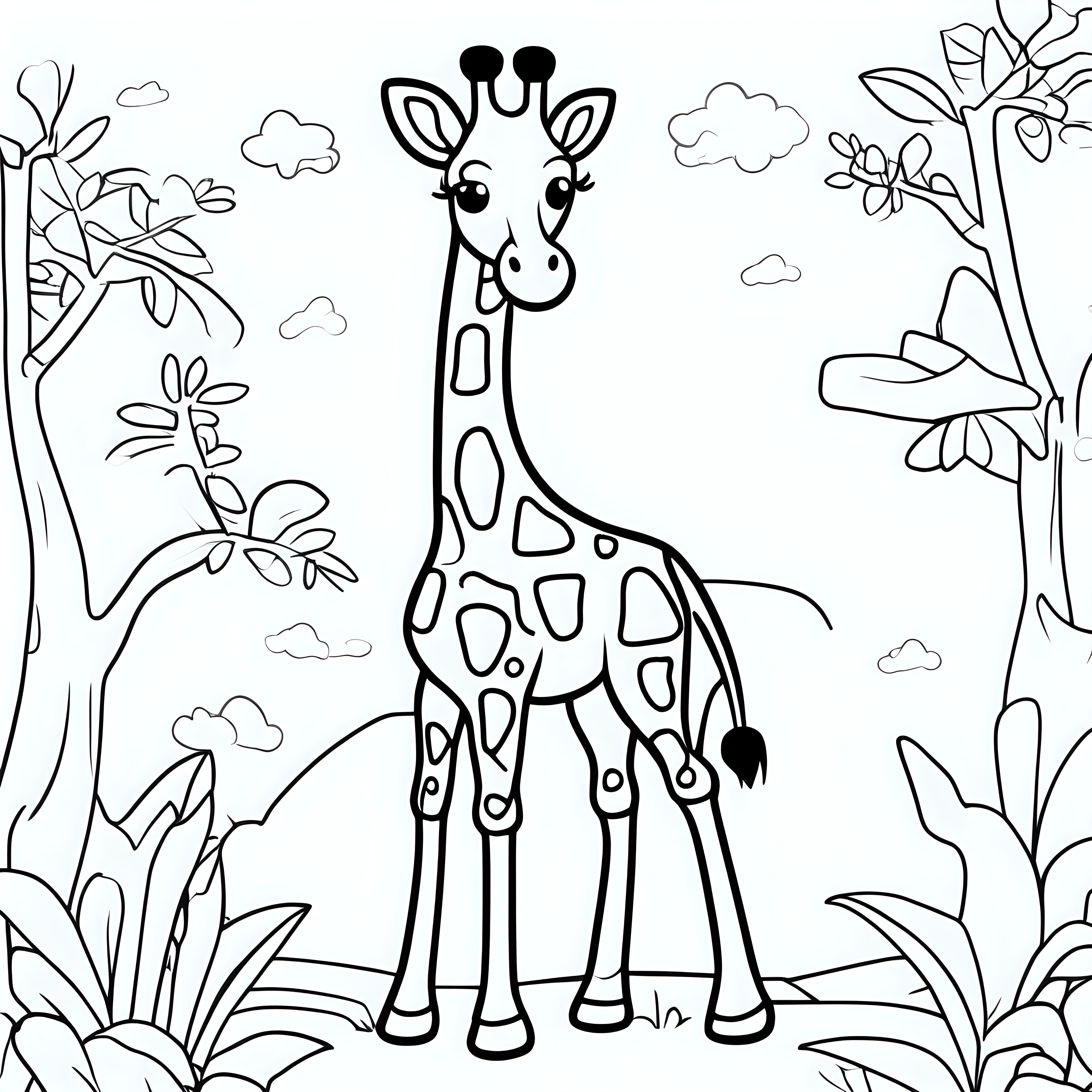 draw a cute Gyraph with only the outline in black for a coloring book for kids