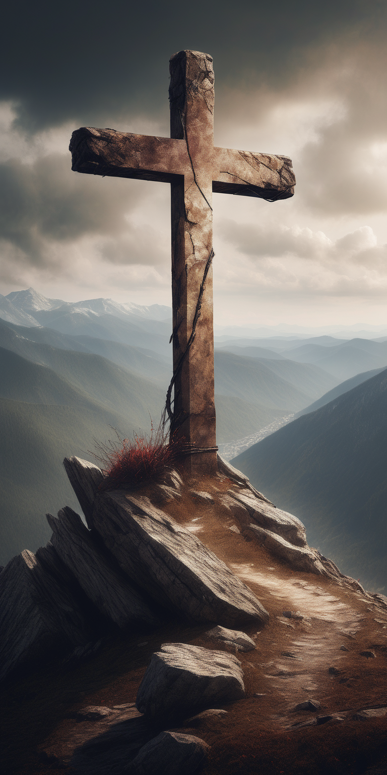rugged cross on a mountain