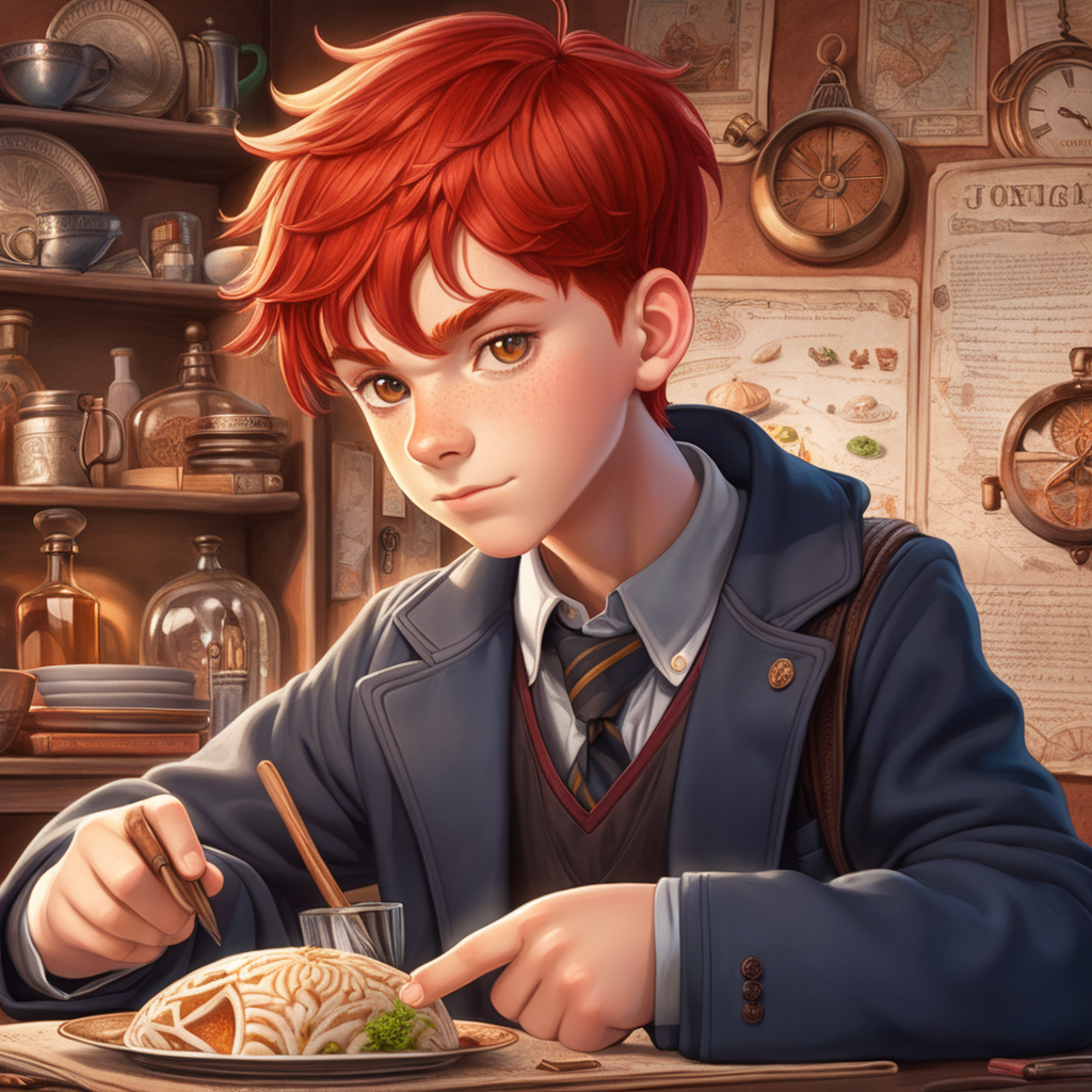 Мальчик с рыжими волосами 14 лет детектив путешествует по миру и изучает различные рецепты блюд разных стран