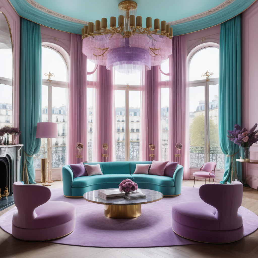hyperrealistic image of large modern Parisian living room