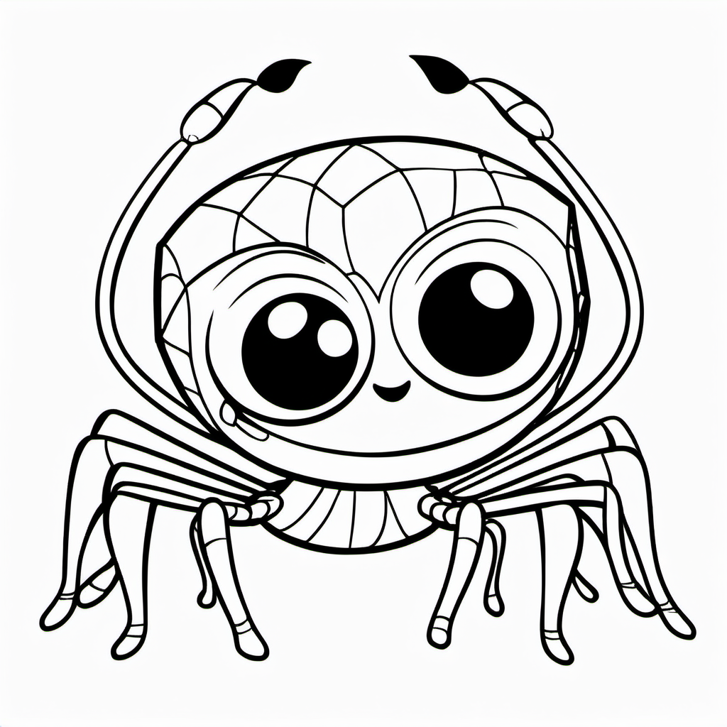 super Adorable little spider
 line art coloring book page, valentine hearts, black and white, sweet smile, character full body, so cute, excited, big bright eyes, shiny and fluffy,
fairytale, energetic, playful, incredibly high detail, 16k, octane rendering, gorgeous, ultra wide angle.