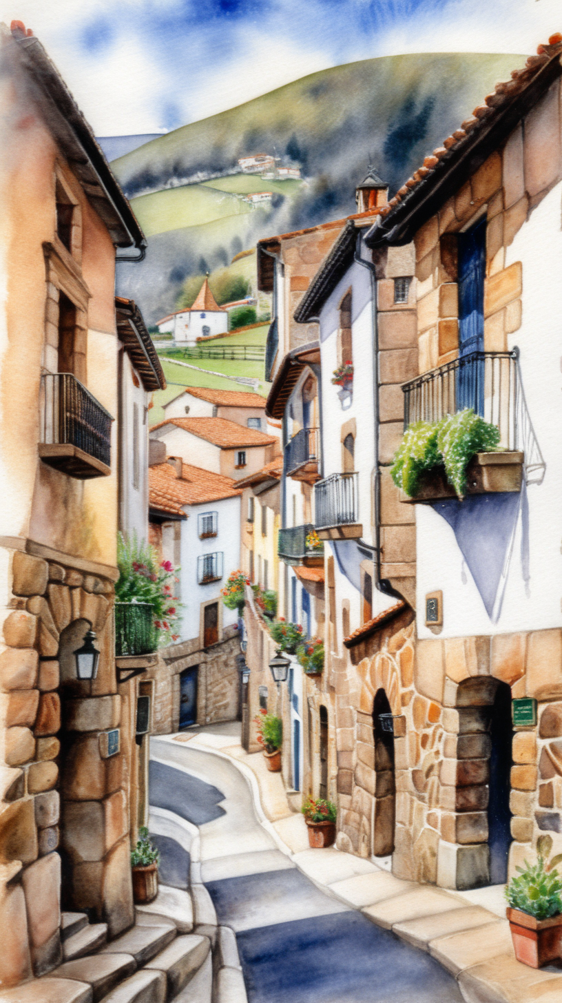 Cantabrian Ceceo village watercolor