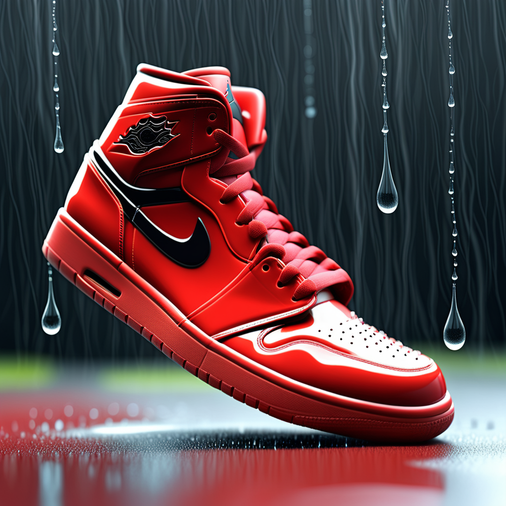 Jordan sneakers design with Big RED gum  on them with raindrop 