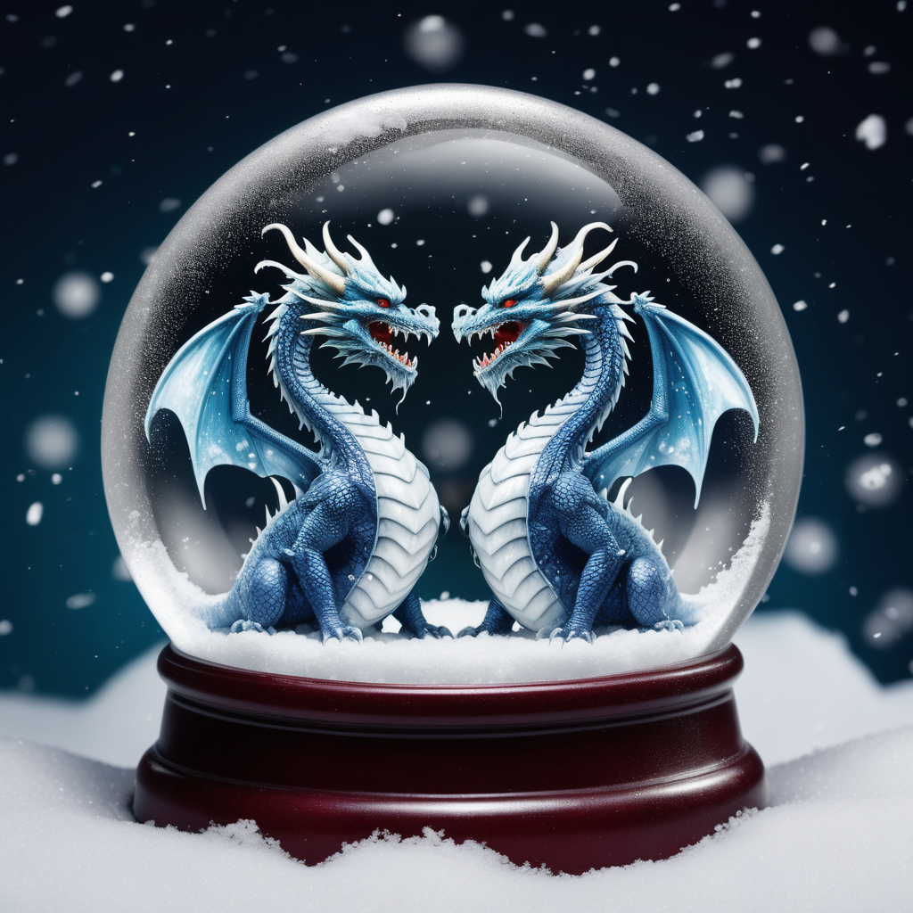 2 headed dragon in a snow globe