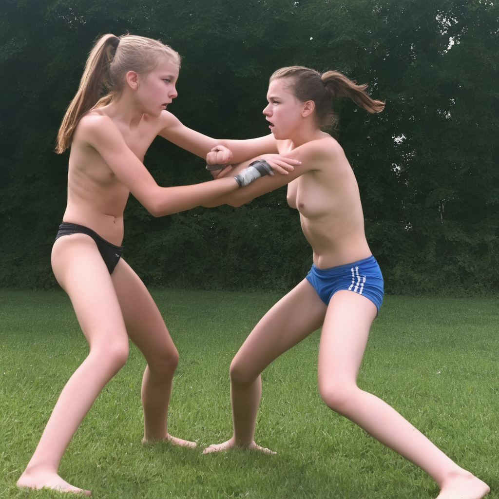 14 year old girls ground fighting topless 