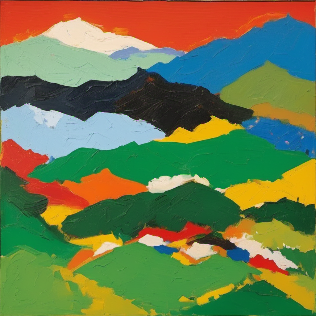 A painting of the view of the alps, Etel Adnan oil painting