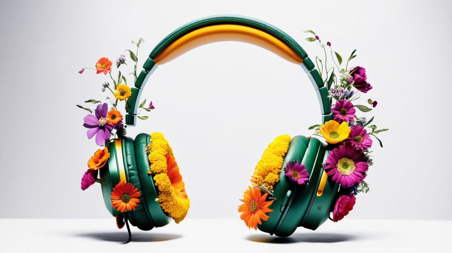 headphones made of flowers