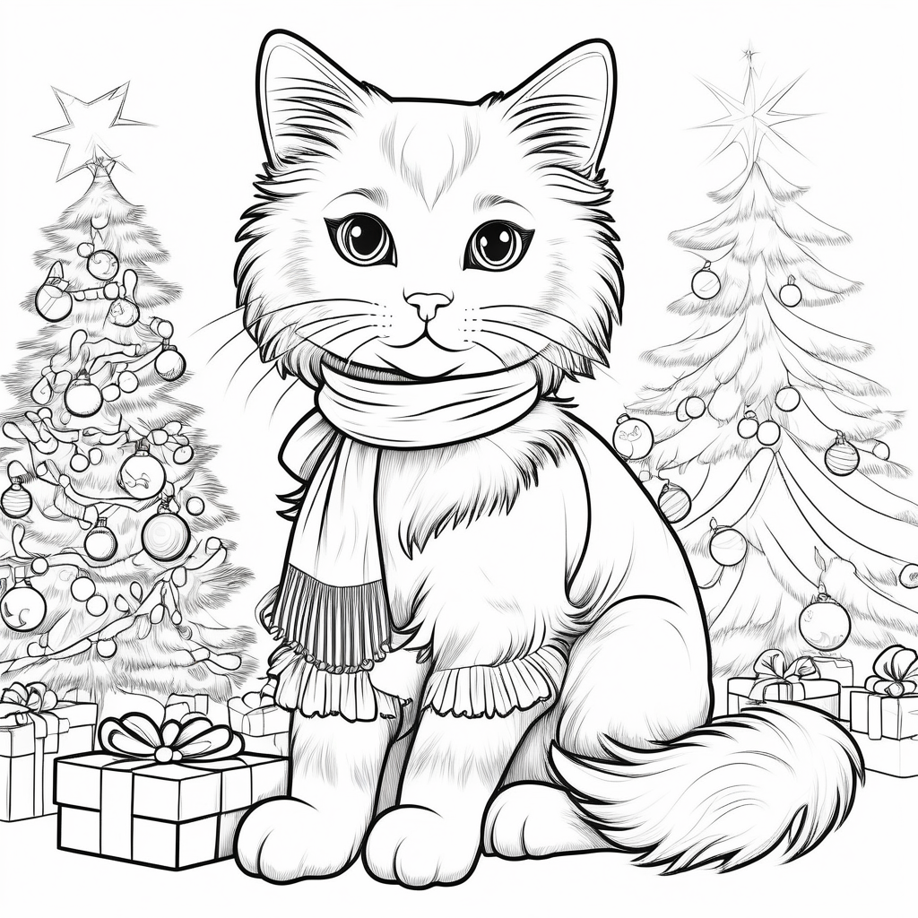coloring book outline rag doll cat christmas