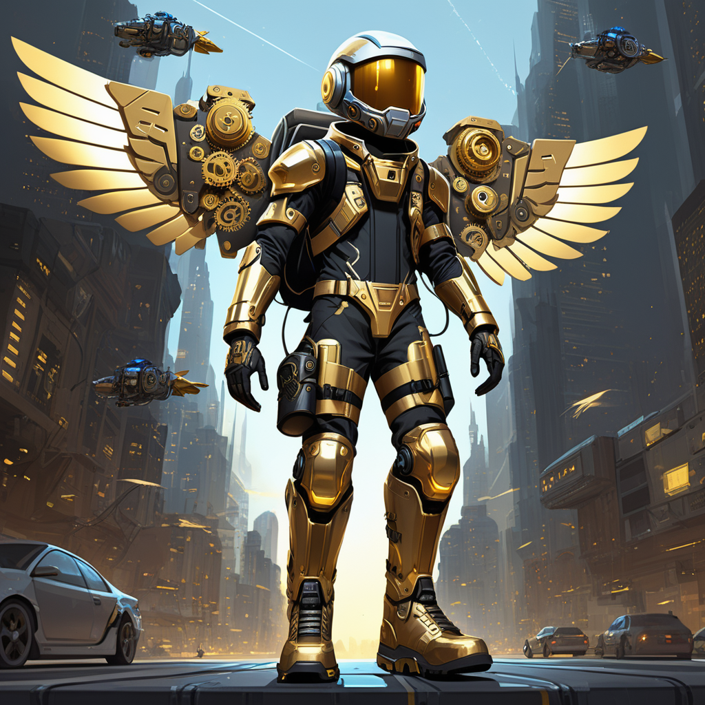 adolescent boy tech armor tech helmet gold and
