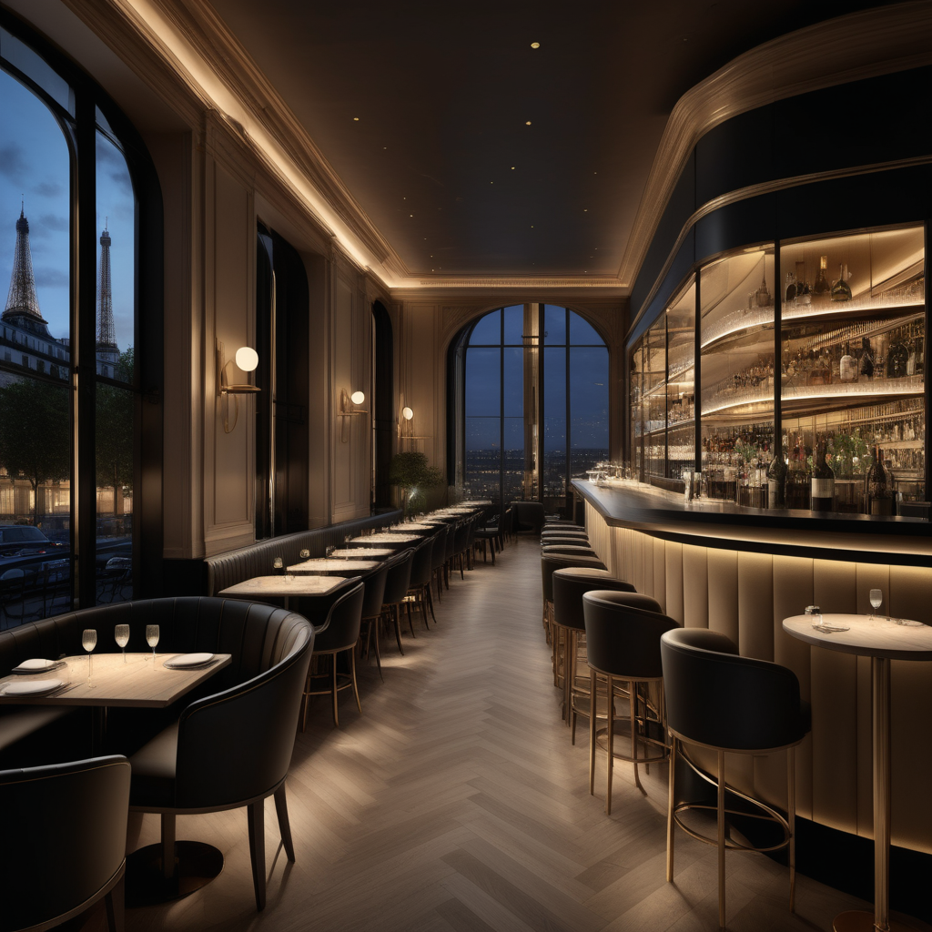 a hyperrealistic of a grand modern Parisian Restaurant