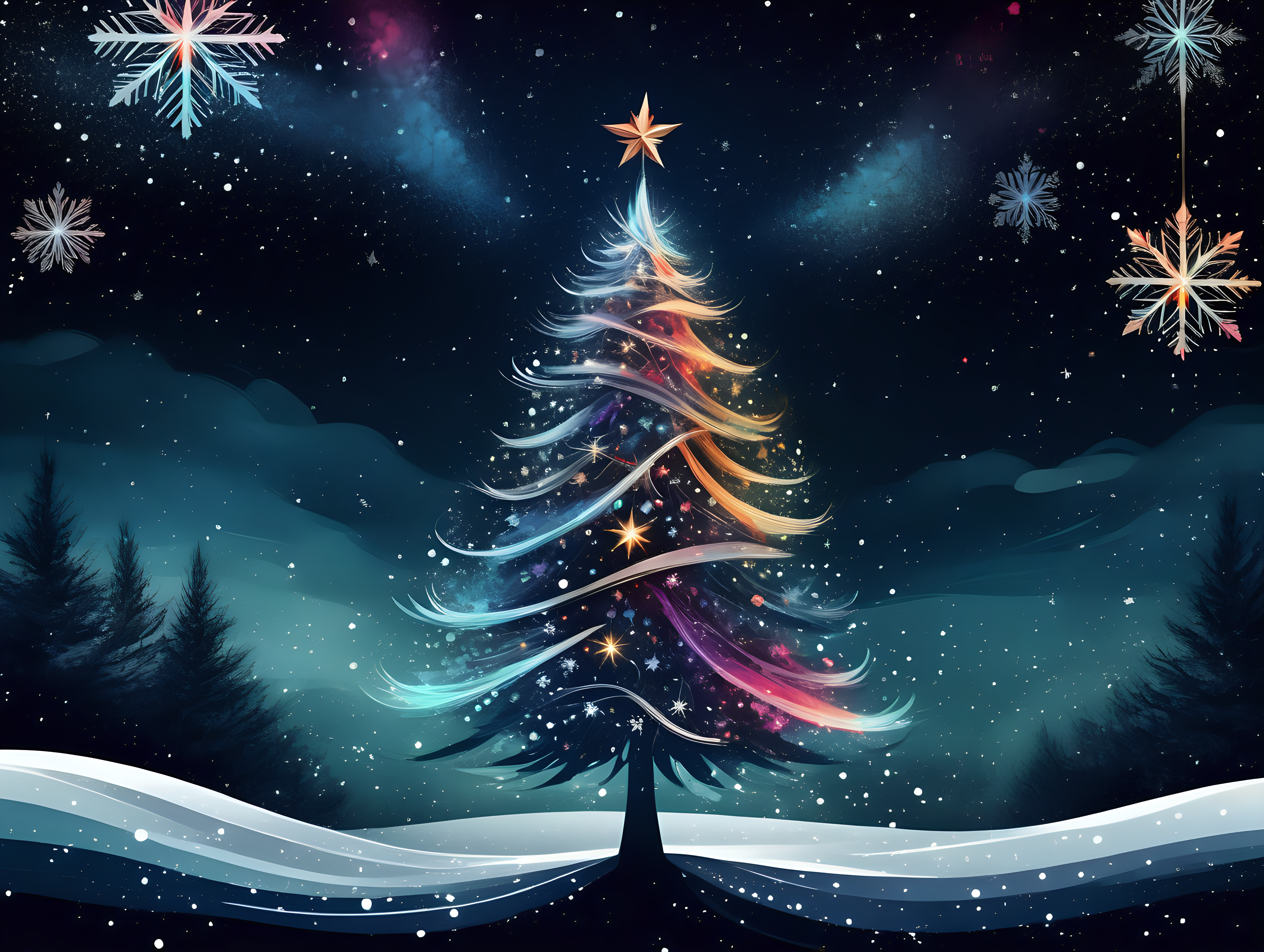 Christmas card no inscription featuring a Christmas tree