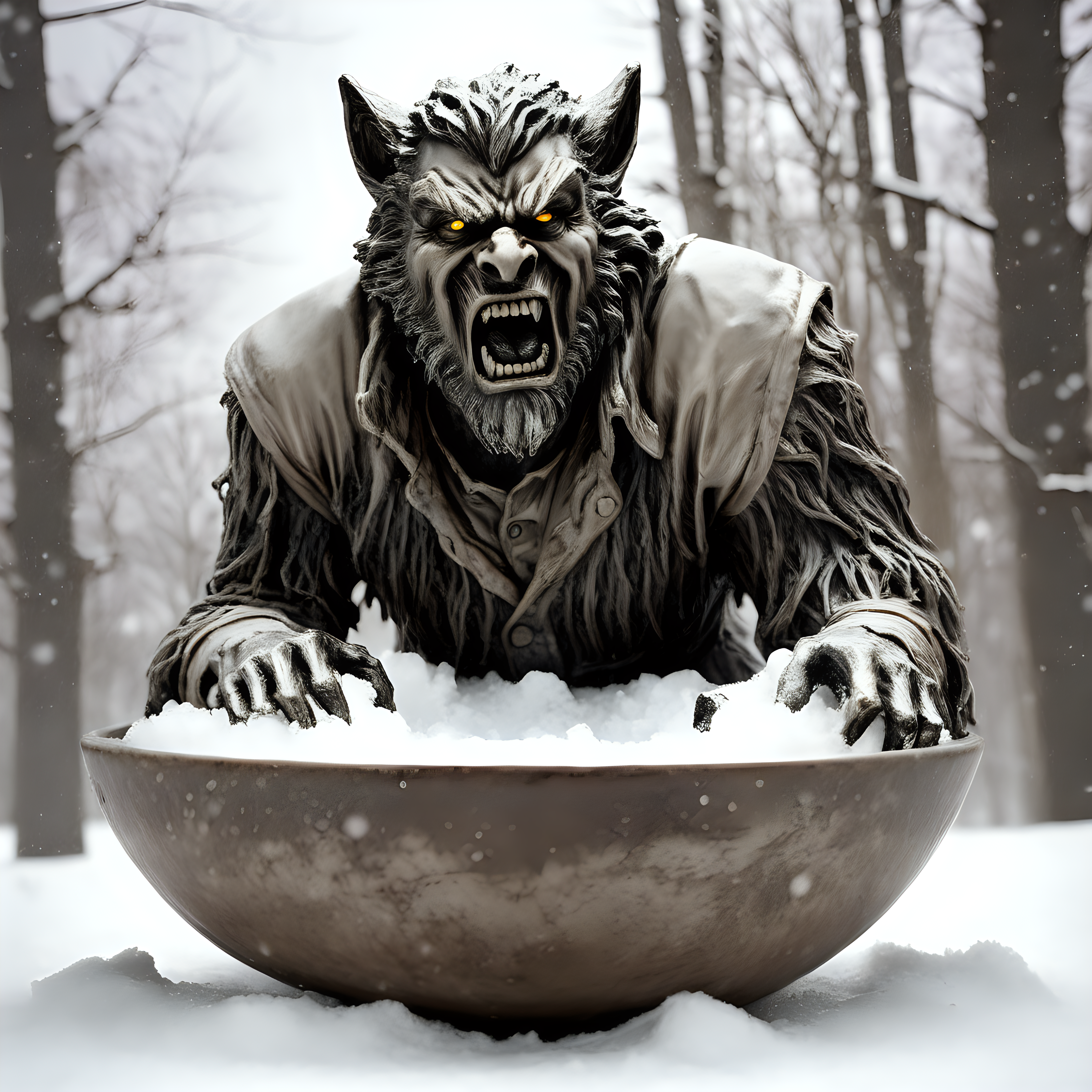 The Wolfman in a snow bowl