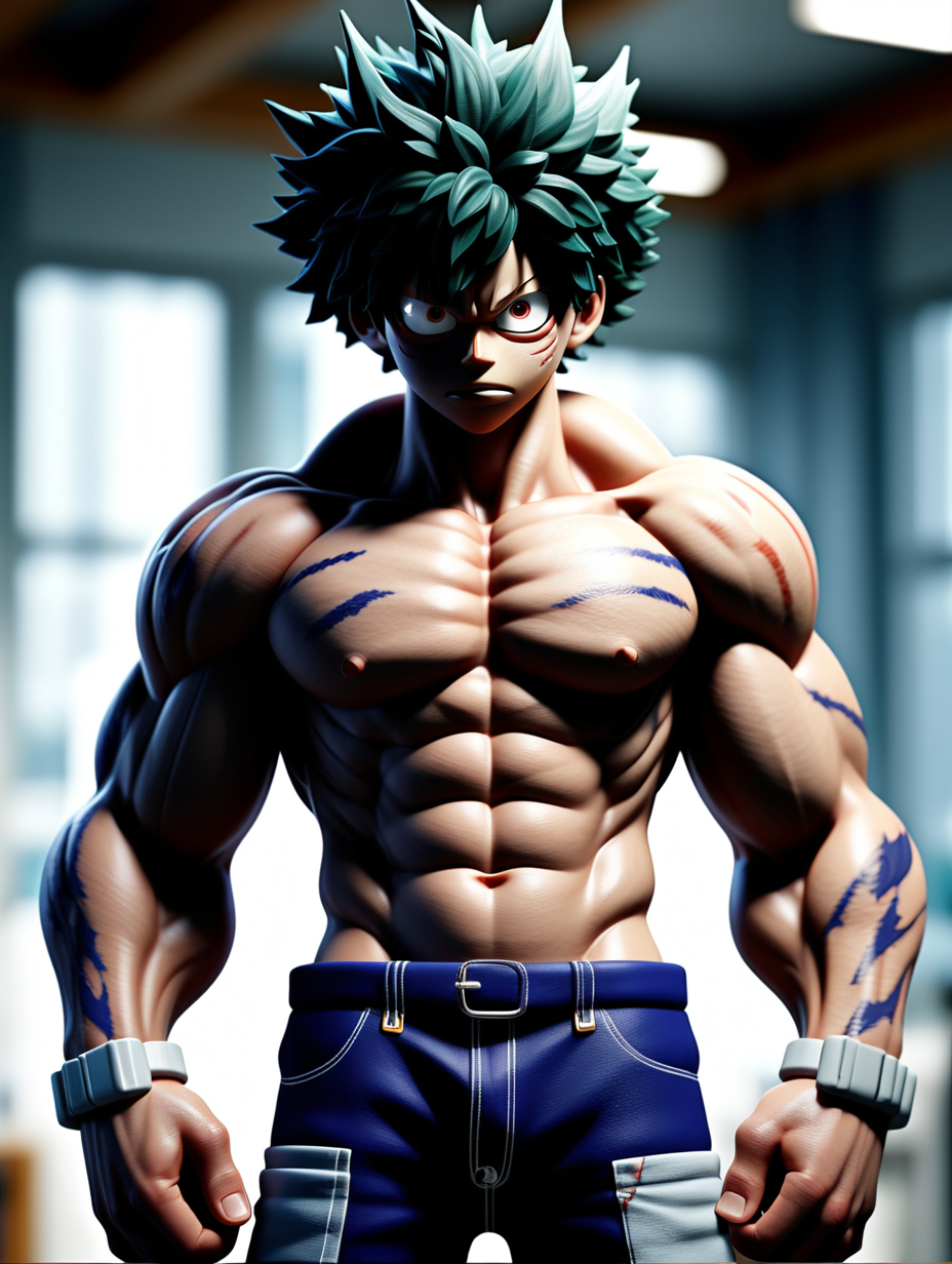 My hero academia. Dabi. Torso. patchwork Stitches. Very muscular. Broad shoulders. Very intricately and detailed. Unreal engine 5. Hyperrealistic.