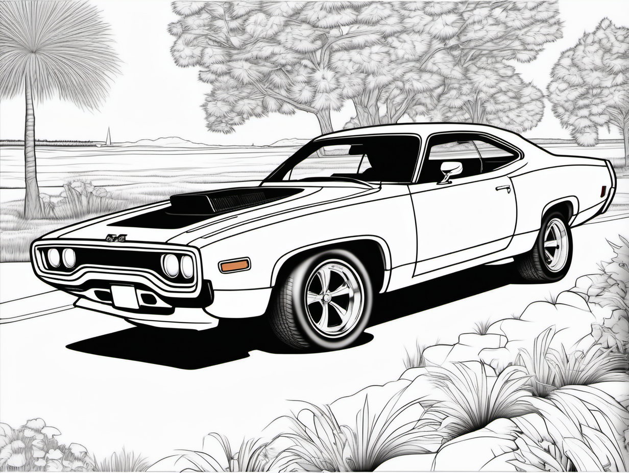 coloring page for adults classic American automobile 1971