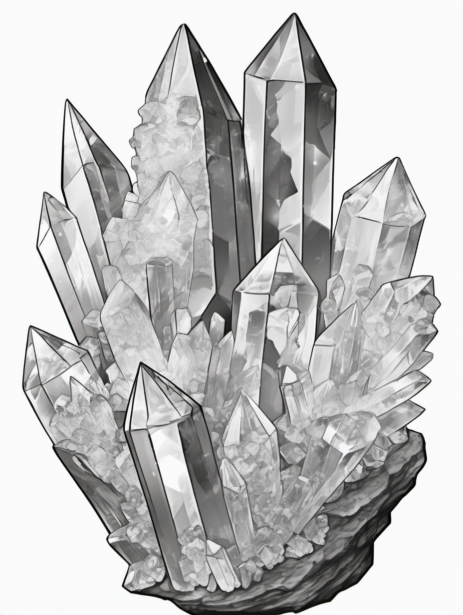 cluster of quartz crystals,  color page, no color