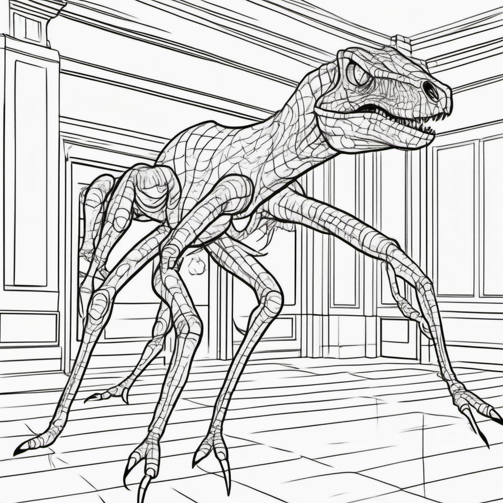 A dinosaur spider in the building lobby coloring