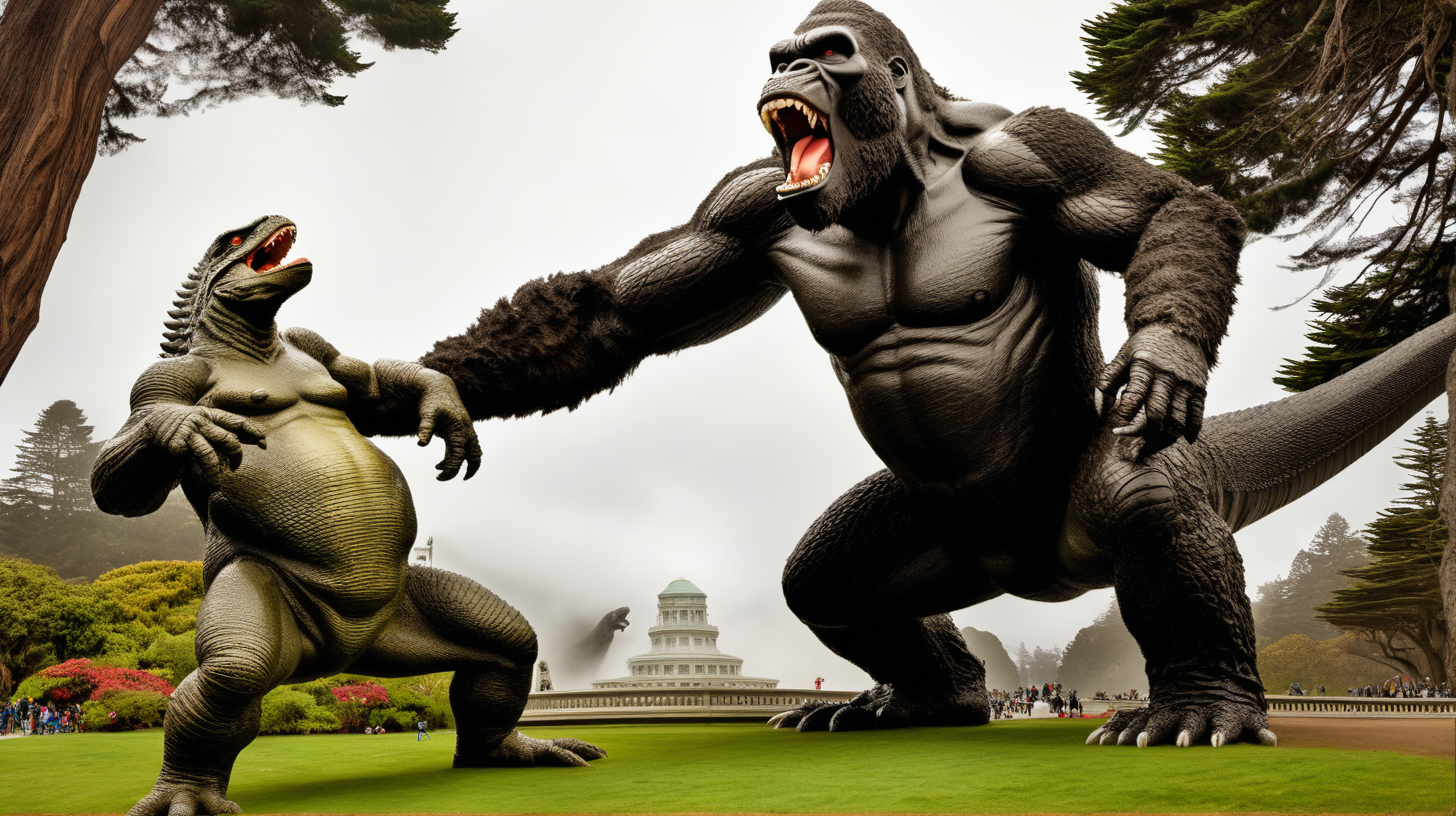 King Kong and Godzilla fighting a giant lizard