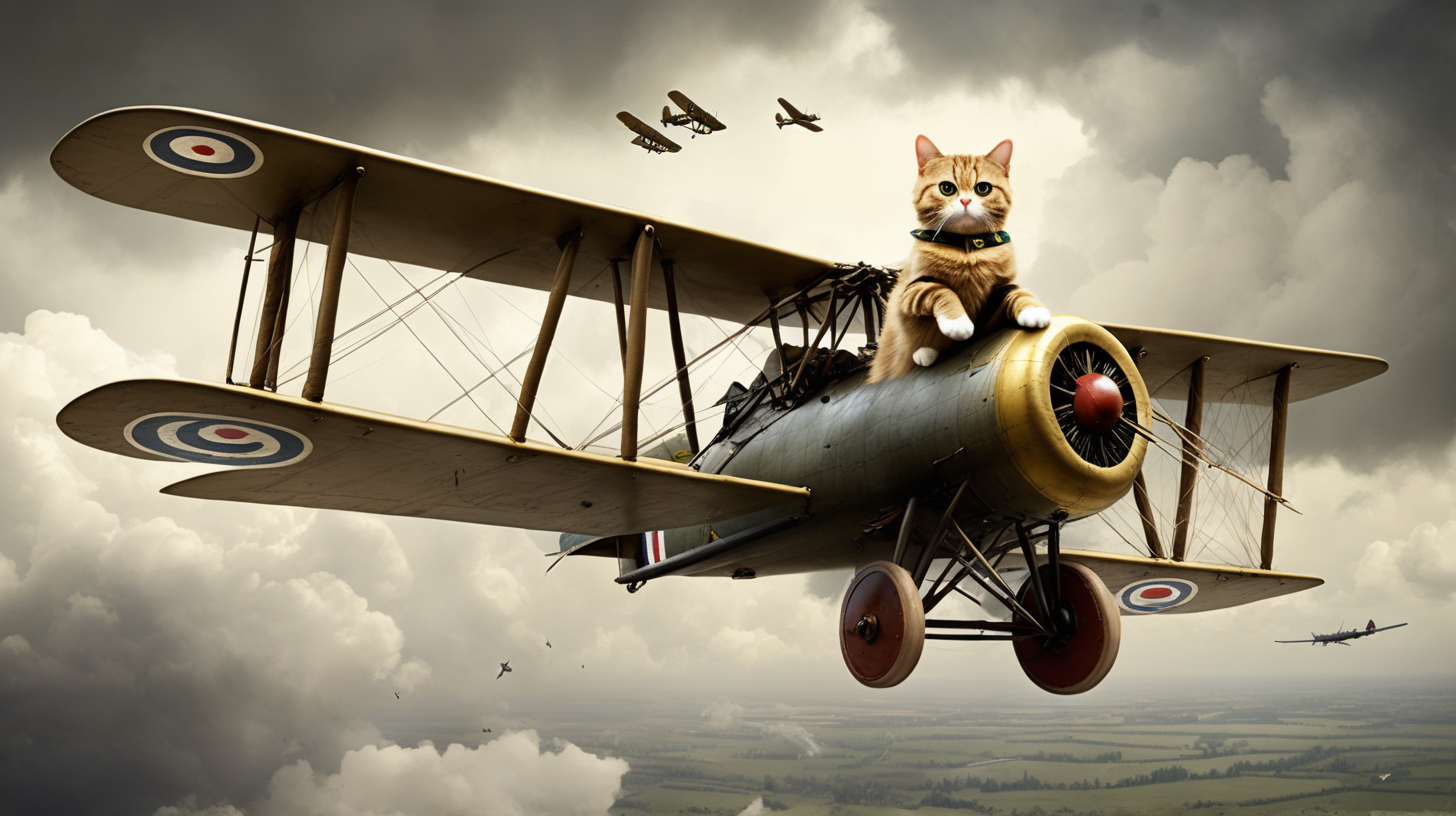 cat flying WW1 plane