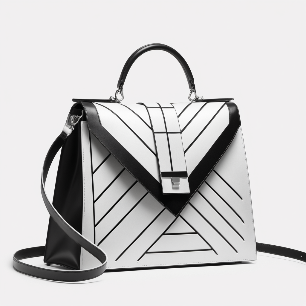Kelly bag with colored geometric cuts in black
