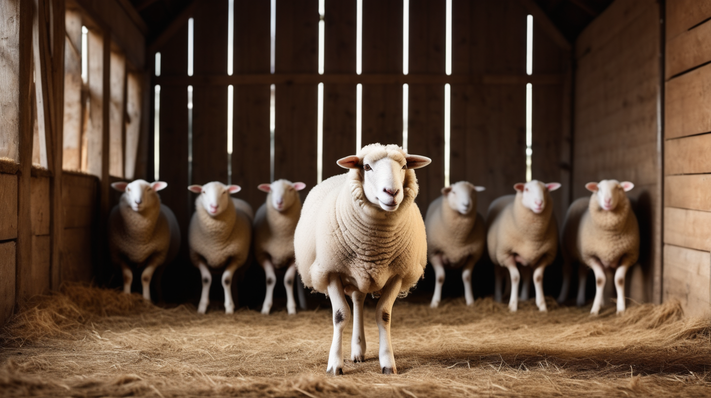 sheep in farm barn, isolated on background, copy space, photo shoot