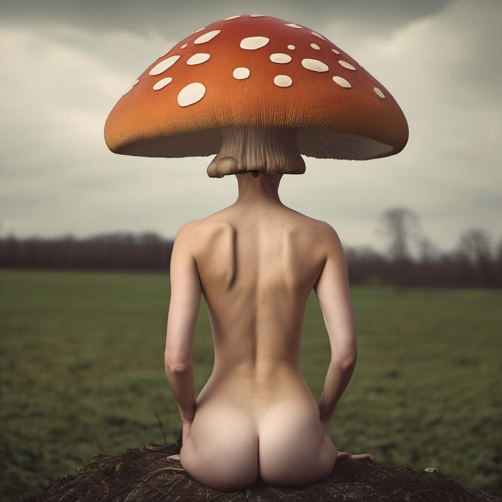 naked woman with a mushroom head 