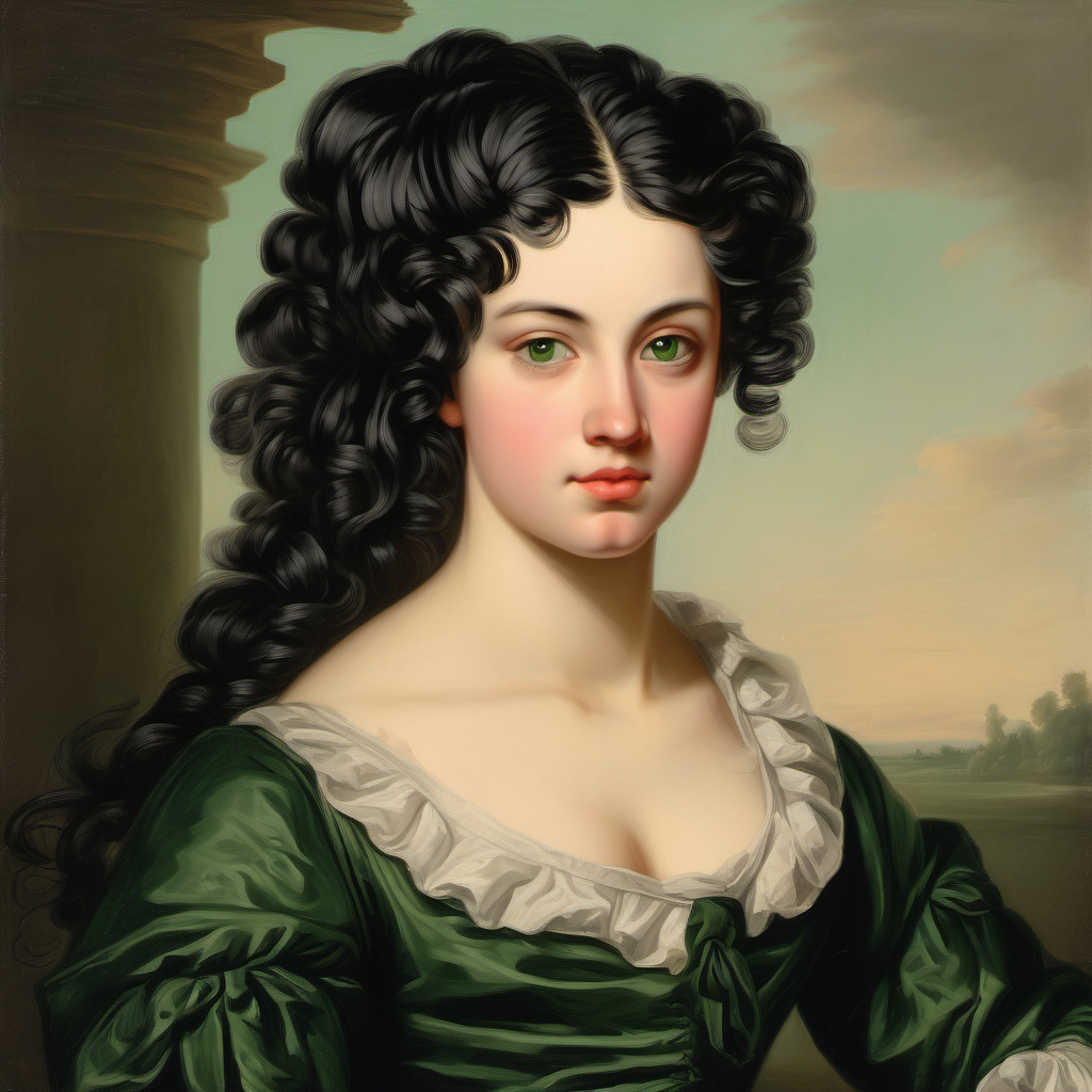 18th century beautiful young woman black hair deep