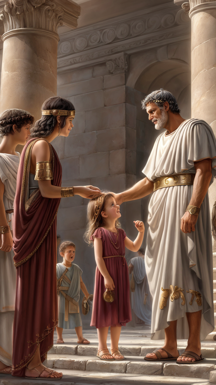 In ancient Rome, a father sells his daughter. There are many people around