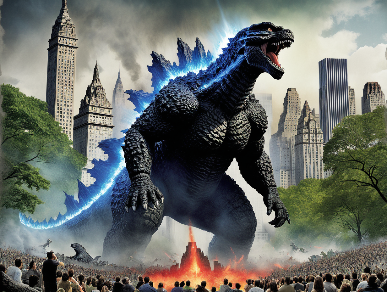 Movie poster of Godzilla destroying Central Park