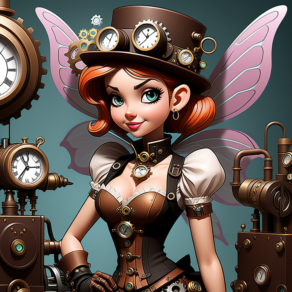 /envision prompt: "Steampunk Fairy Valentines" brought to life in a comic strip with a playful nod to the style of Bill Watterson. Fairies, adorned with steampunk accessories, embark on whimsical adventures in a fantastical clockwork world. Expressions range from adventurous grins to surprised delight, capturing the magic of steampunk romance. --v 5 --stylize 1000